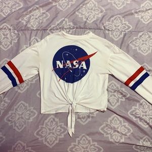 White long sleeve NASA cropped shirt